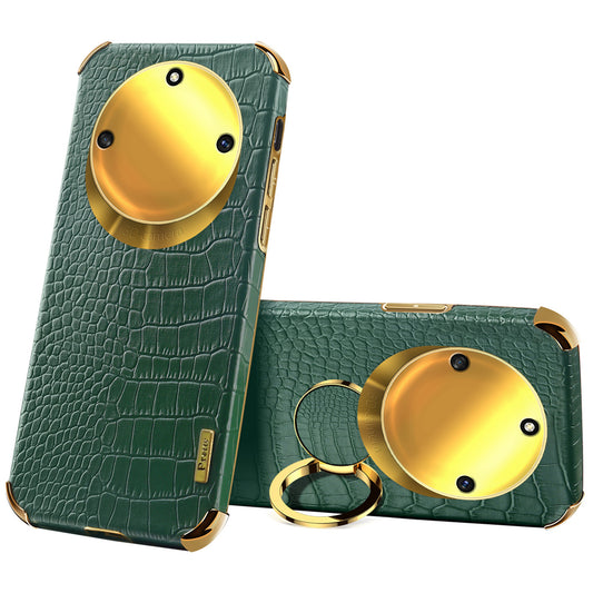 For Honor X40 5G Kickstand Phone Case Crocodile Texture PU Leather Coated 6D Electroplated TPU Cover