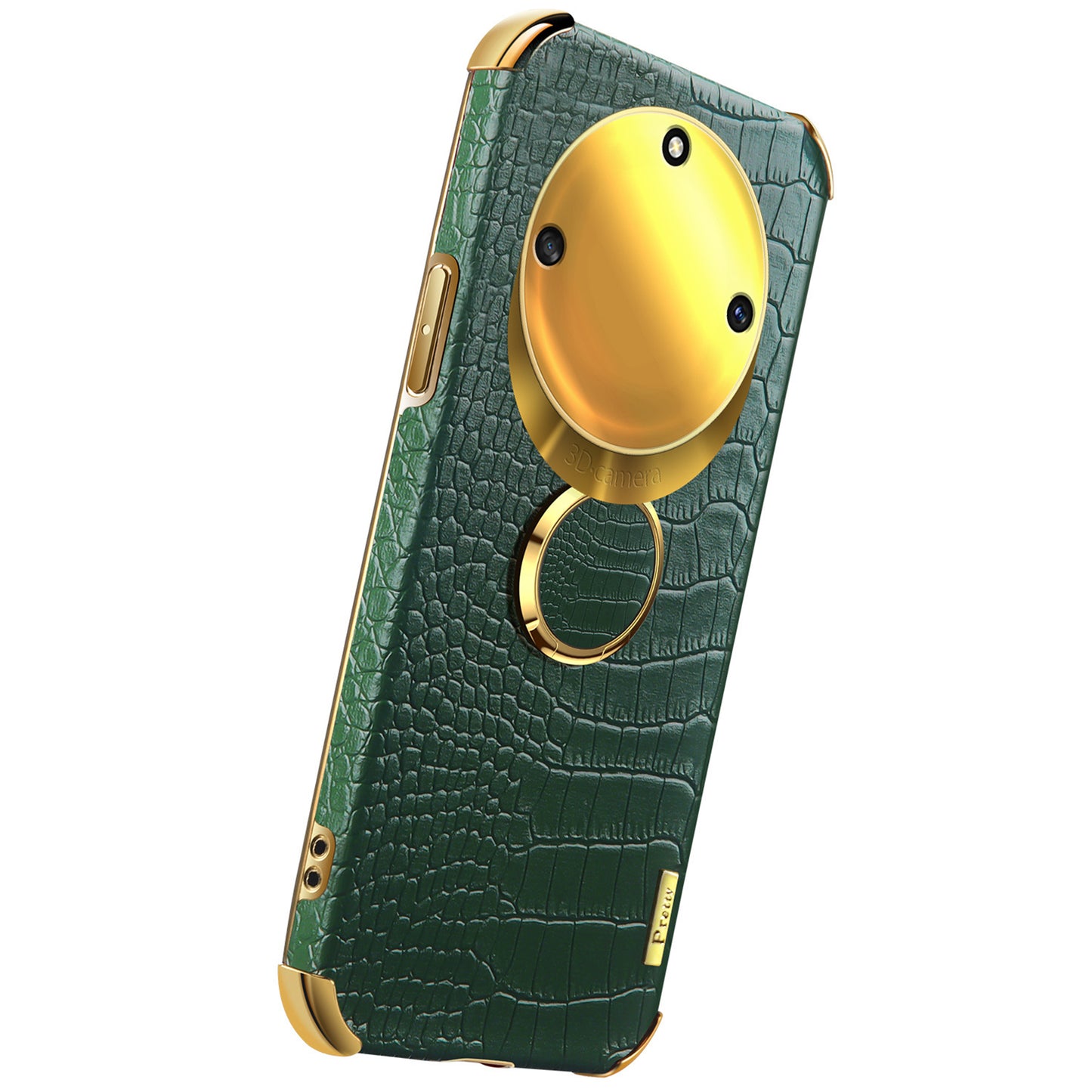 For Honor X40 5G Kickstand Phone Case Crocodile Texture PU Leather Coated 6D Electroplated TPU Cover
