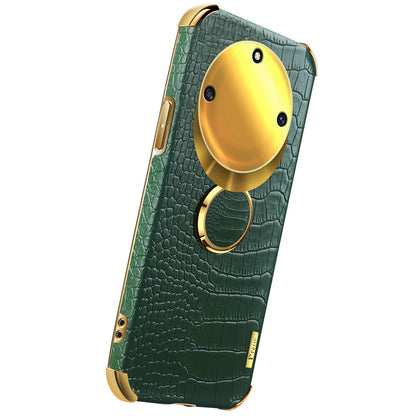 For Honor X40 5G Kickstand Phone Case Crocodile Texture PU Leather Coated 6D Electroplated TPU Cover