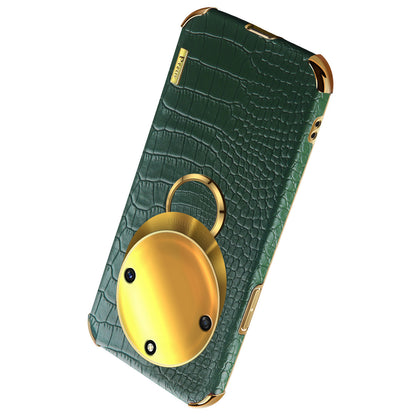 For Honor X40 5G Kickstand Phone Case Crocodile Texture PU Leather Coated 6D Electroplated TPU Cover