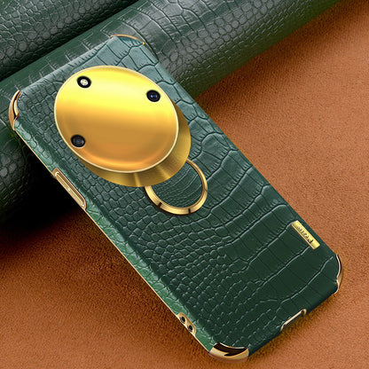 For Honor X40 5G Kickstand Phone Case Crocodile Texture PU Leather Coated 6D Electroplated TPU Cover