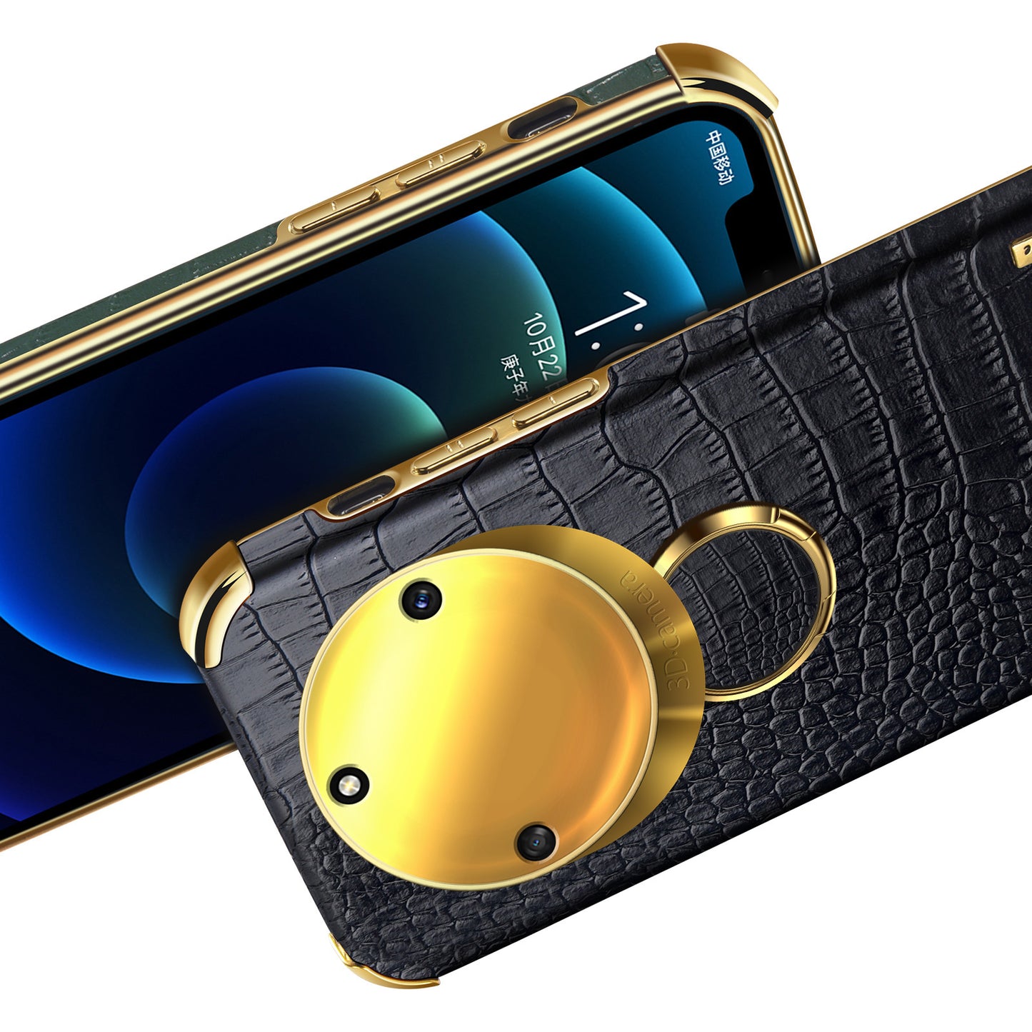 For Honor X40 5G Kickstand Phone Case Crocodile Texture PU Leather Coated 6D Electroplated TPU Cover
