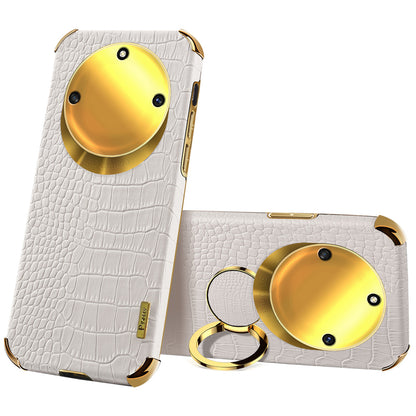For Honor X40 5G Kickstand Phone Case Crocodile Texture PU Leather Coated 6D Electroplated TPU Cover