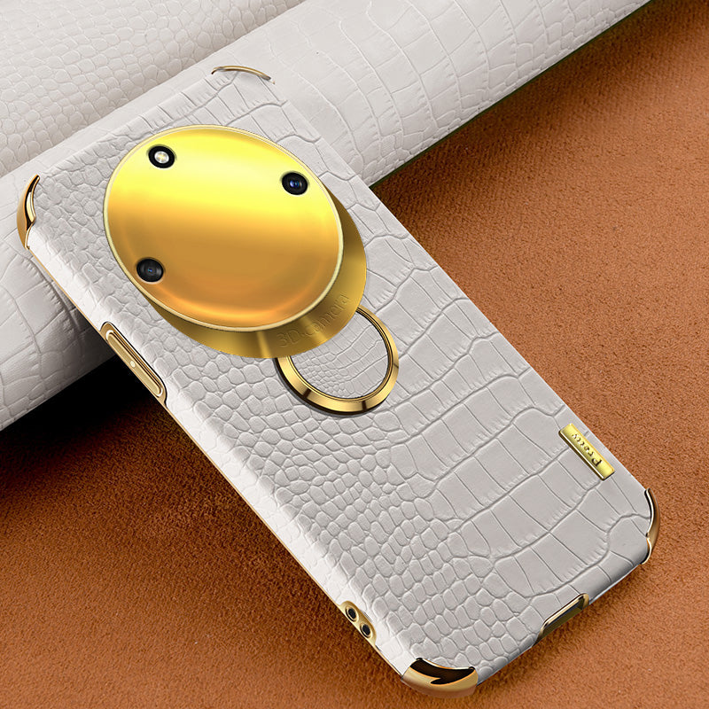For Honor X40 5G Kickstand Phone Case Crocodile Texture PU Leather Coated 6D Electroplated TPU Cover
