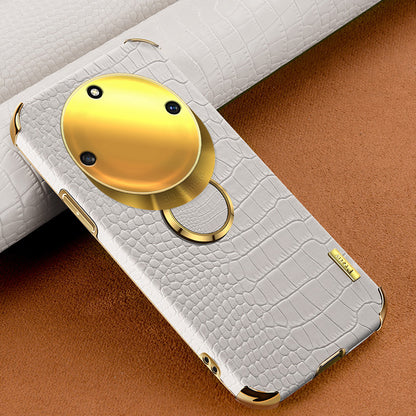 For Honor X40 5G Kickstand Phone Case Crocodile Texture PU Leather Coated 6D Electroplated TPU Cover