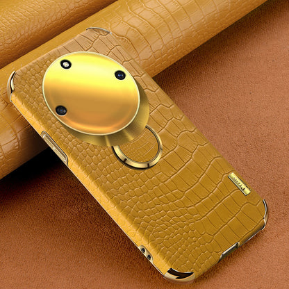 For Honor X40 5G Kickstand Phone Case Crocodile Texture PU Leather Coated 6D Electroplated TPU Cover
