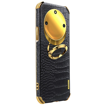 For Honor X40 5G Kickstand Phone Case Crocodile Texture PU Leather Coated 6D Electroplated TPU Cover
