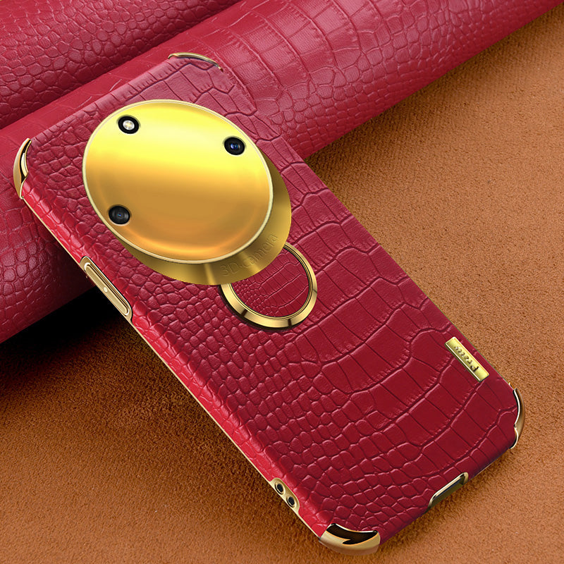 For Honor X40 5G Kickstand Phone Case Crocodile Texture PU Leather Coated 6D Electroplated TPU Cover
