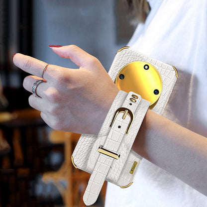 Wristband Kickstand Phone for Honor X40 5G , Electroplating PU Leather Coated TPU Anti-drop Cover