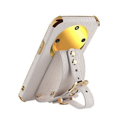 Wristband Kickstand Phone for Honor X40 5G , Electroplating PU Leather Coated TPU Anti-drop Cover