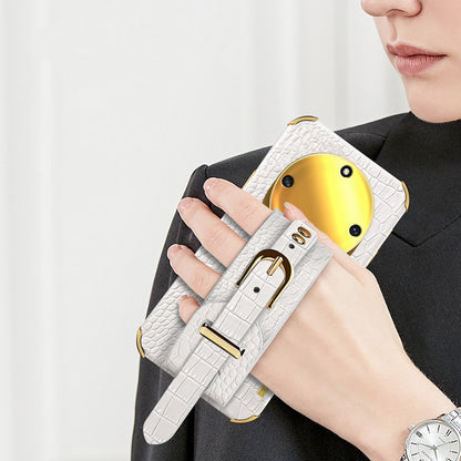 Wristband Kickstand Phone for Honor X40 5G , Electroplating PU Leather Coated TPU Anti-drop Cover