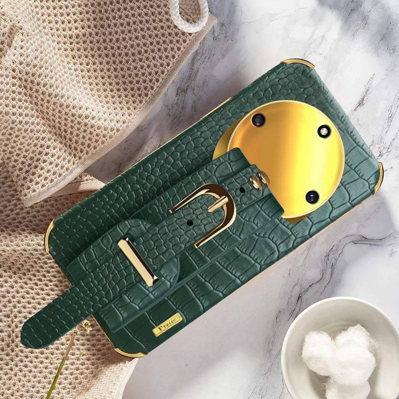 Wristband Kickstand Phone for Honor X40 5G , Electroplating PU Leather Coated TPU Anti-drop Cover