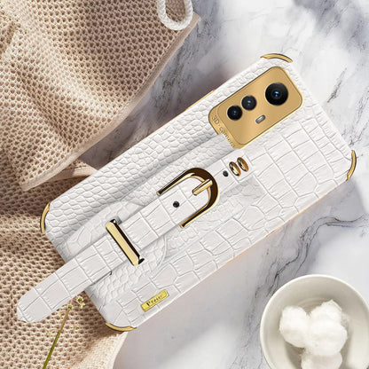 For Xiaomi Redmi Note 12S 4G Electroplating Phone Cover Wristband Kickstand Leather Coated TPU Case