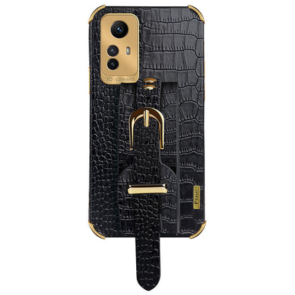 For Xiaomi Redmi Note 12S 4G Electroplating Phone Cover Wristband Kickstand Leather Coated TPU Case