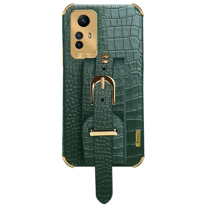 For Xiaomi Redmi Note 12S 4G Electroplating Phone Cover Wristband Kickstand Leather Coated TPU Case