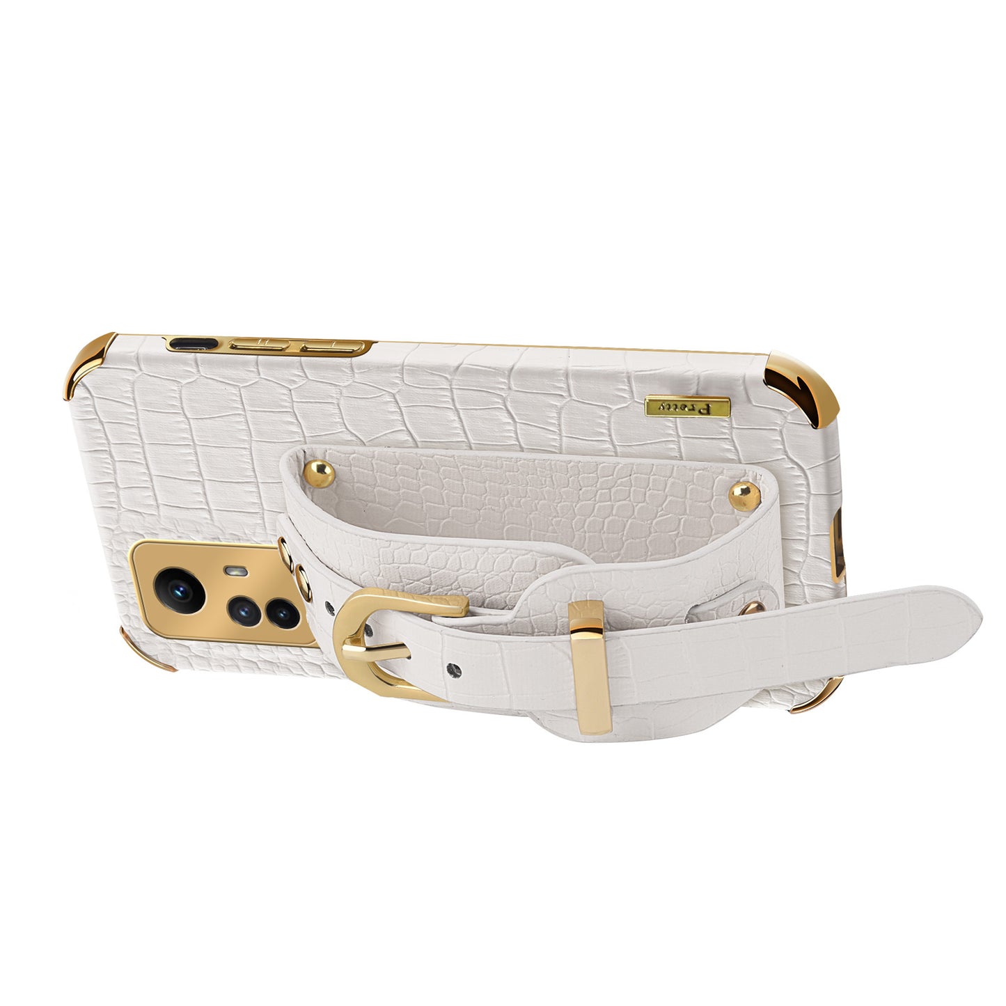 For Xiaomi Redmi Note 12S 4G Electroplating Phone Cover Wristband Kickstand Leather Coated TPU Case