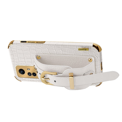 For Xiaomi Redmi Note 12S 4G Electroplating Phone Cover Wristband Kickstand Leather Coated TPU Case