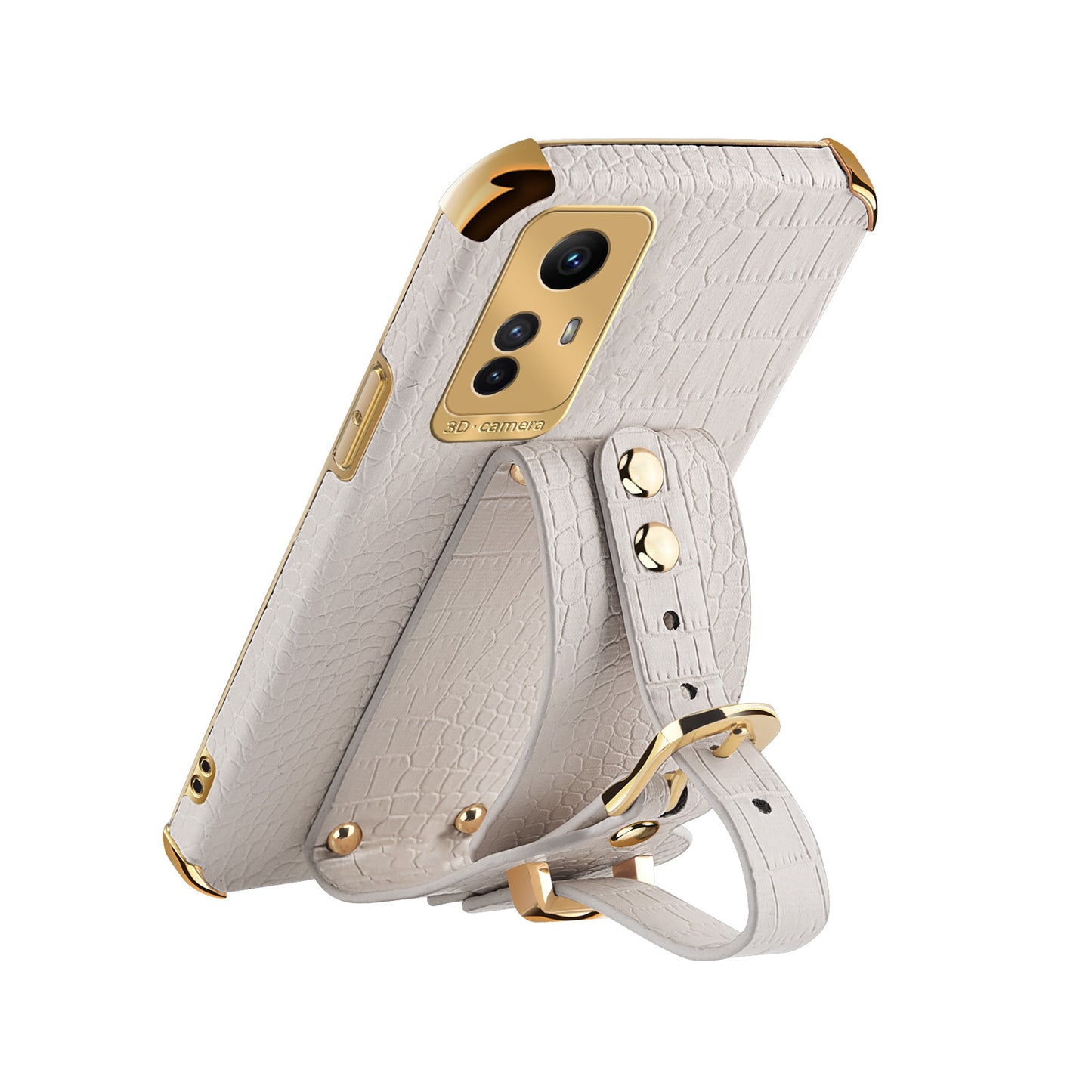 For Xiaomi Redmi Note 12S 4G Electroplating Phone Cover Wristband Kickstand Leather Coated TPU Case