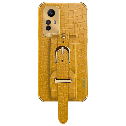 For Xiaomi Redmi Note 12S 4G Electroplating Phone Cover Wristband Kickstand Leather Coated TPU Case