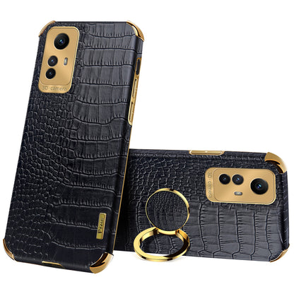 For Xiaomi Redmi Note 12S 4G Crocodile Texture Kickstand Phone Case 6D Electroplated PU Leather + TPU Cover