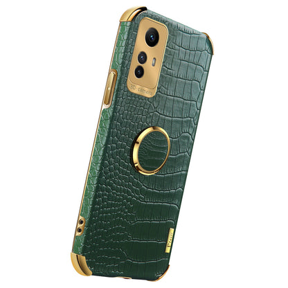 For Xiaomi Redmi Note 12S 4G Crocodile Texture Kickstand Phone Case 6D Electroplated PU Leather + TPU Cover