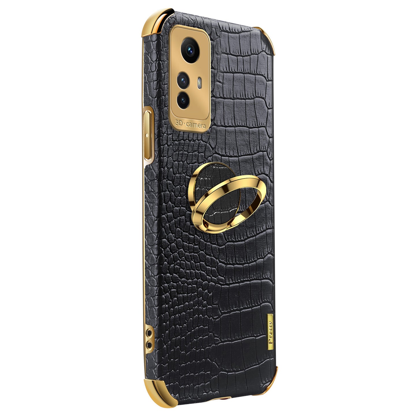 For Xiaomi Redmi Note 12S 4G Crocodile Texture Kickstand Phone Case 6D Electroplated PU Leather + TPU Cover