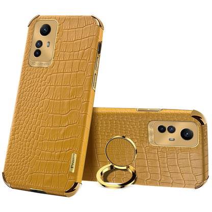 For Xiaomi Redmi Note 12S 4G Crocodile Texture Kickstand Phone Case 6D Electroplated PU Leather + TPU Cover