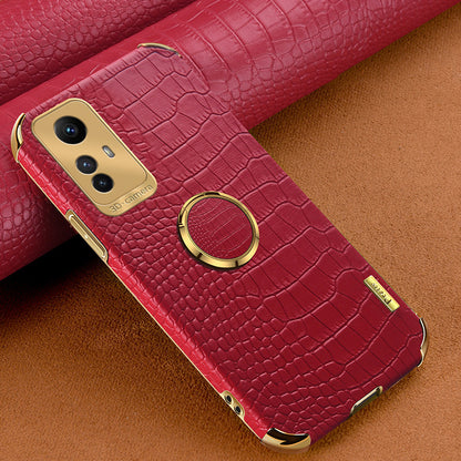 For Xiaomi Redmi Note 12S 4G Crocodile Texture Kickstand Phone Case 6D Electroplated PU Leather + TPU Cover