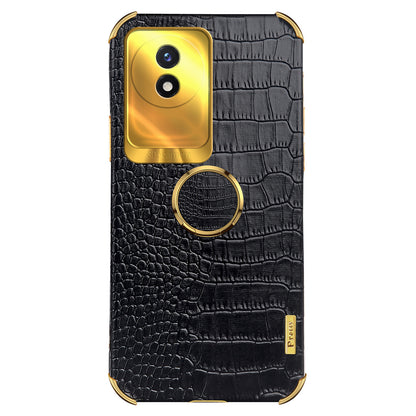 For vivo Y02 4G Leather Coated TPU Phone Case Ring Kickstand 6D Electroplated Back Cover