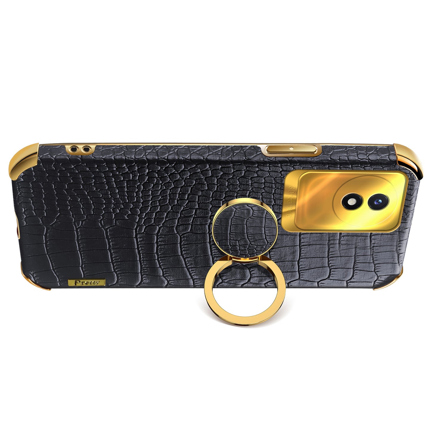 For vivo Y02 4G Leather Coated TPU Phone Case Ring Kickstand 6D Electroplated Back Cover