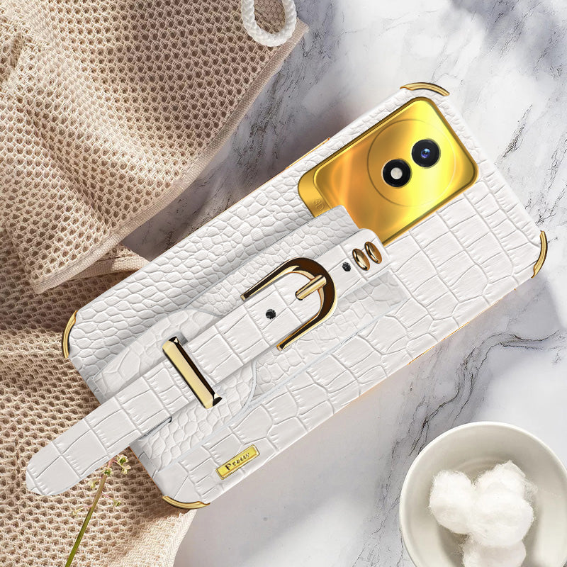 Wristband Kickstand Electroplating Case for vivo Y02 4G , PU Leather Coated TPU Phone Cover