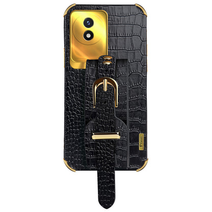 Wristband Kickstand Electroplating Case for vivo Y02 4G , PU Leather Coated TPU Phone Cover