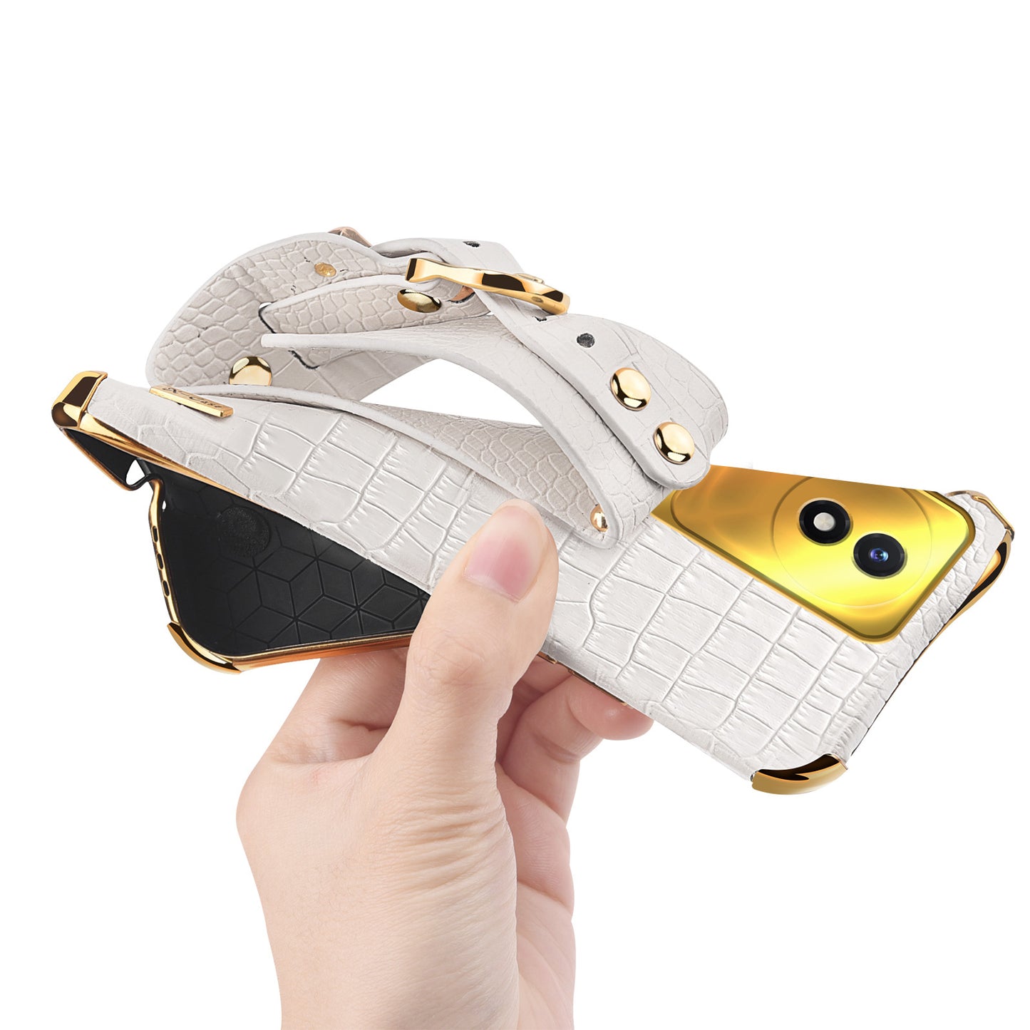 Wristband Kickstand Electroplating Case for vivo Y02 4G , PU Leather Coated TPU Phone Cover