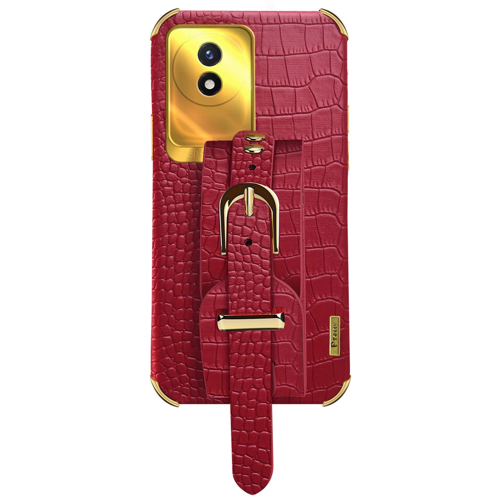 Wristband Kickstand Electroplating Case for vivo Y02 4G , PU Leather Coated TPU Phone Cover