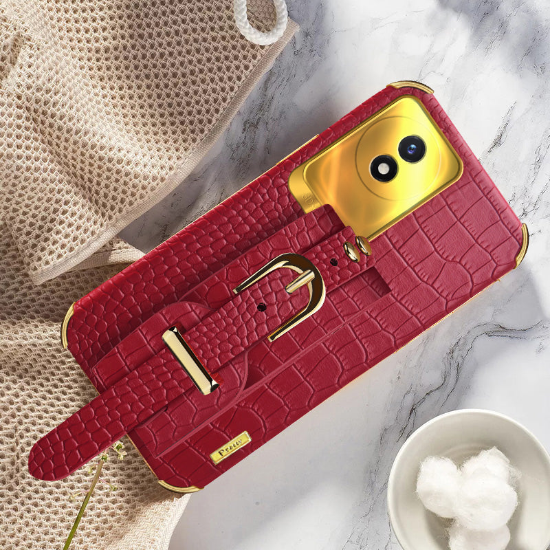 Wristband Kickstand Electroplating Case for vivo Y02 4G , PU Leather Coated TPU Phone Cover