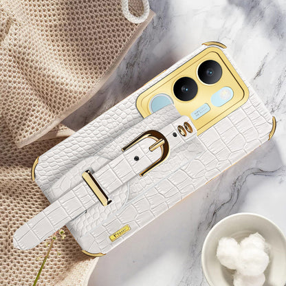 For vivo S17 5G PU Leather Coated TPU Case Wristband Kickstand Electroplating Phone Cover