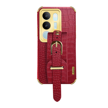 For vivo S17 5G PU Leather Coated TPU Case Wristband Kickstand Electroplating Phone Cover
