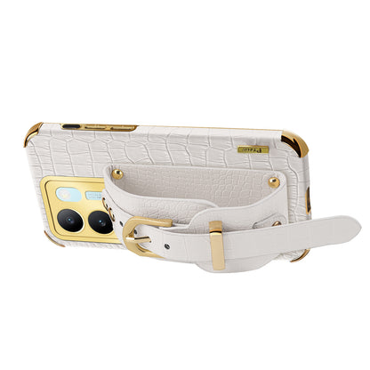 For vivo S17 5G PU Leather Coated TPU Case Wristband Kickstand Electroplating Phone Cover