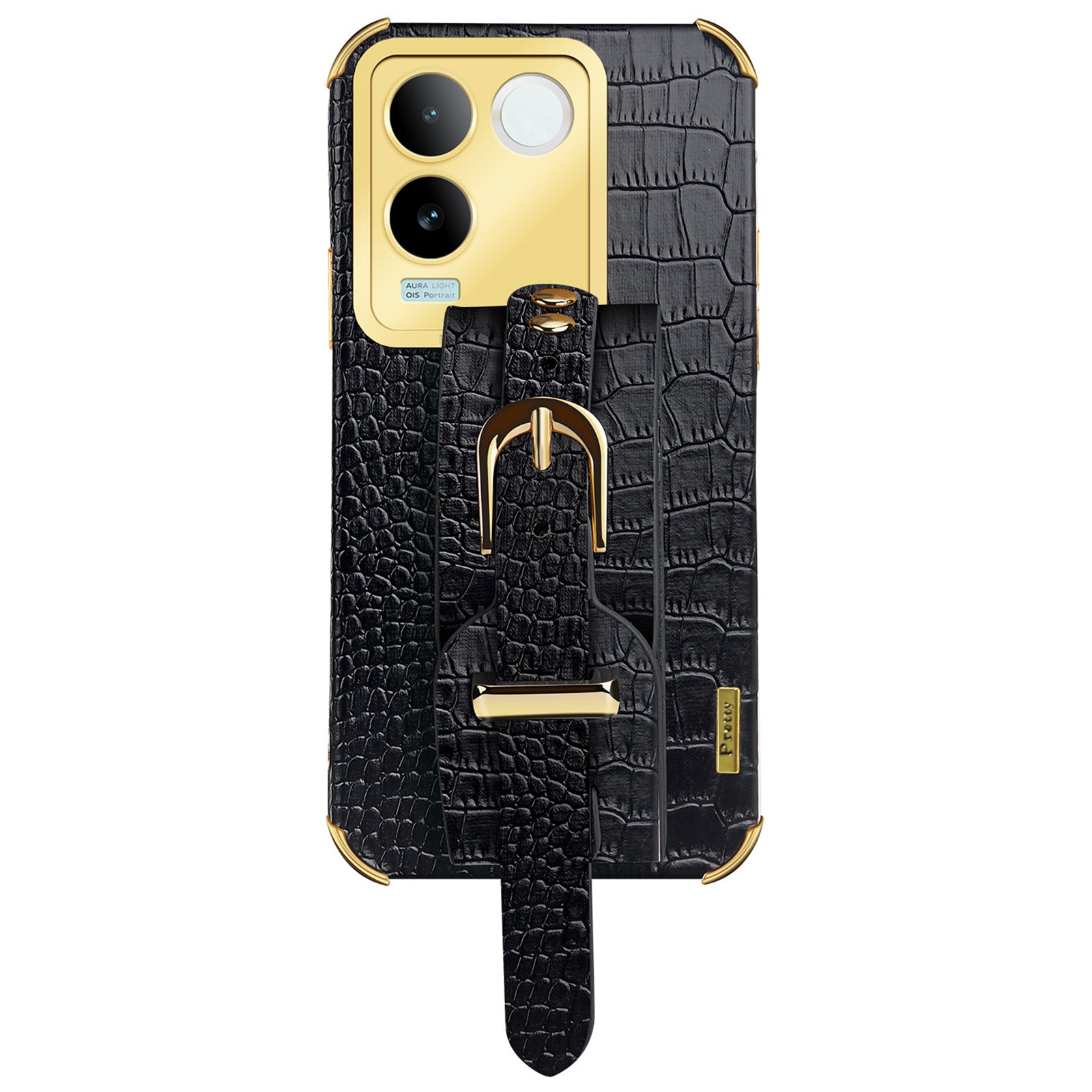 For vivo S17e 5G Wristband Kickstand Electroplating Phone Case PU Leather Coated TPU Phone Cover