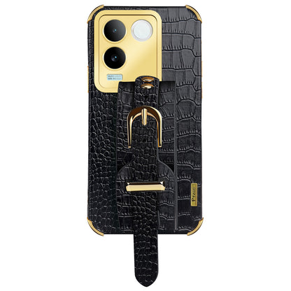 For vivo S17e 5G Wristband Kickstand Electroplating Phone Case PU Leather Coated TPU Phone Cover