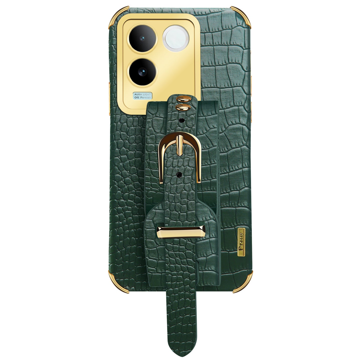 For vivo S17e 5G Wristband Kickstand Electroplating Phone Case PU Leather Coated TPU Phone Cover