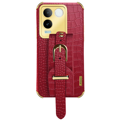 For vivo S17e 5G Wristband Kickstand Electroplating Phone Case PU Leather Coated TPU Phone Cover