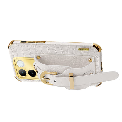 For vivo S17e 5G Wristband Kickstand Electroplating Phone Case PU Leather Coated TPU Phone Cover