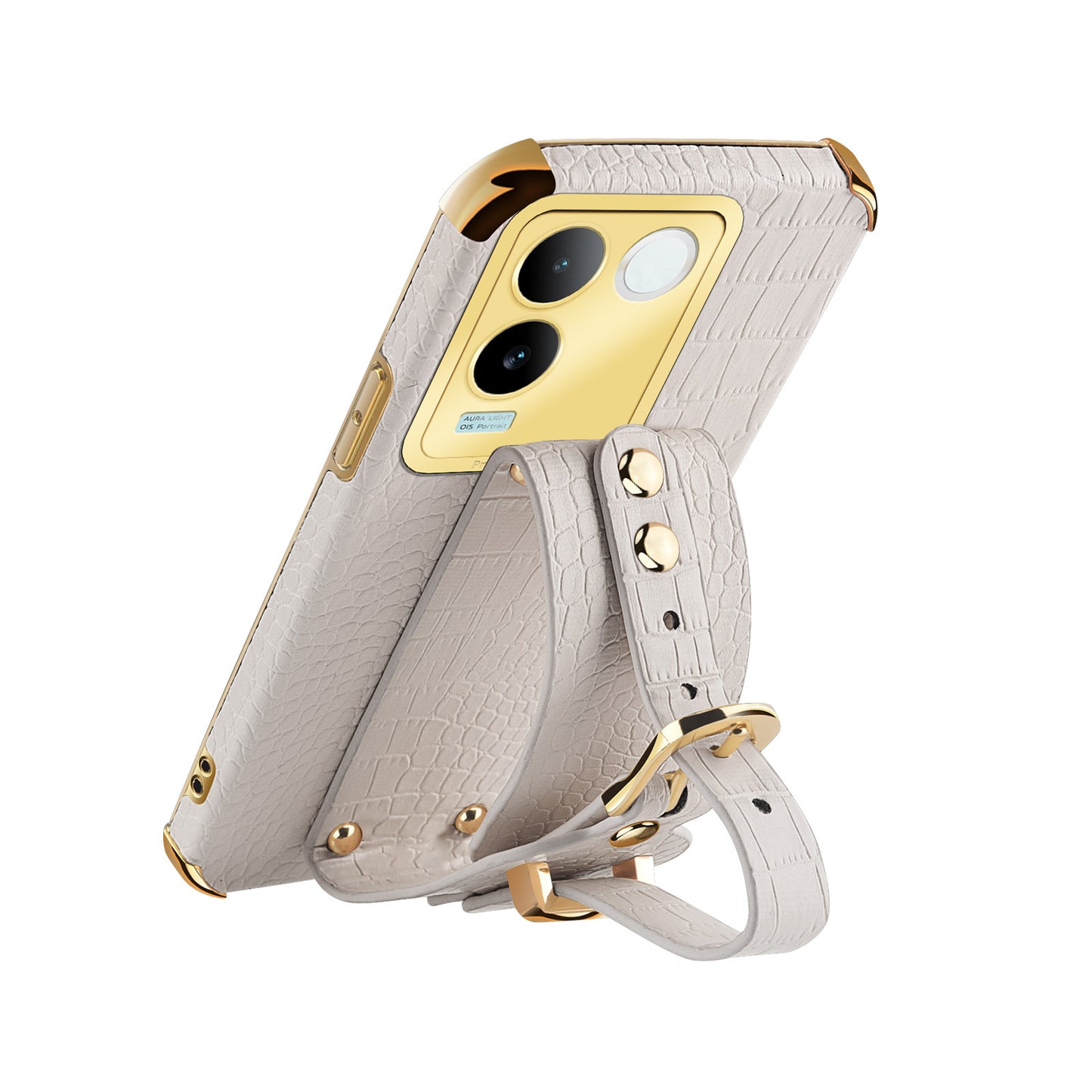 For vivo S17e 5G Wristband Kickstand Electroplating Phone Case PU Leather Coated TPU Phone Cover