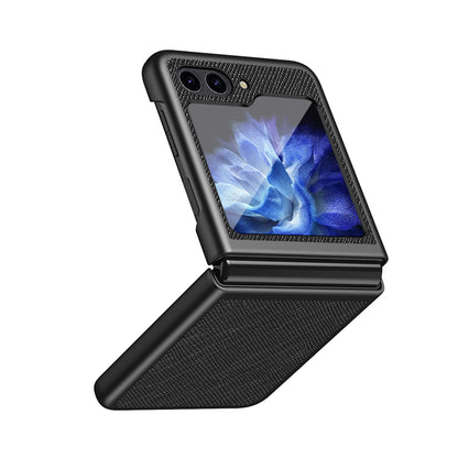 For Samsung Galaxy Z Flip5 5G Cross Texture Phone Case Rubberized PU Leather Hard PC Phone Cover
