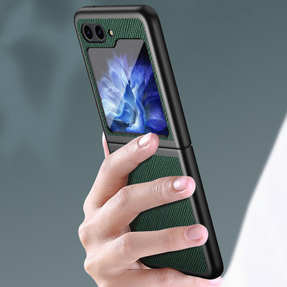 For Samsung Galaxy Z Flip5 5G Cross Texture Phone Case Rubberized PU Leather Hard PC Phone Cover