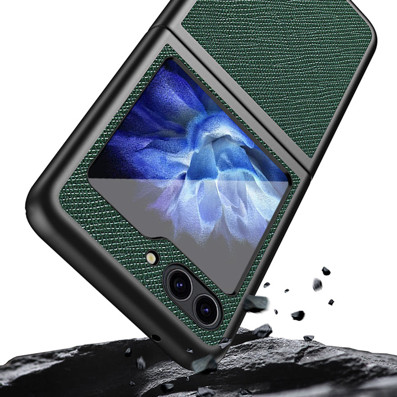 For Samsung Galaxy Z Flip5 5G Cross Texture Phone Case Rubberized PU Leather Hard PC Phone Cover