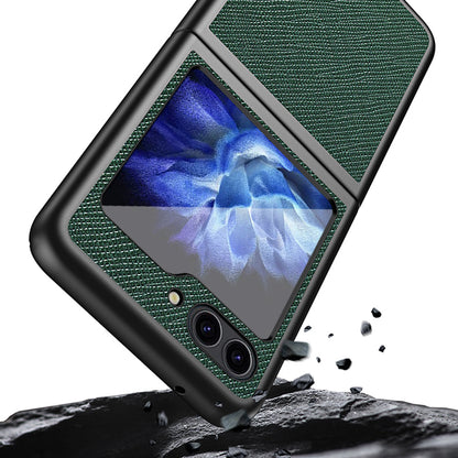 For Samsung Galaxy Z Flip5 5G Cross Texture Phone Case Rubberized PU Leather Hard PC Phone Cover