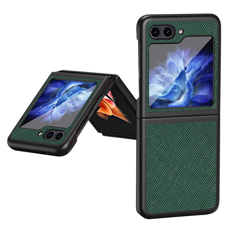 For Samsung Galaxy Z Flip5 5G Cross Texture Phone Case Rubberized PU Leather Hard PC Phone Cover