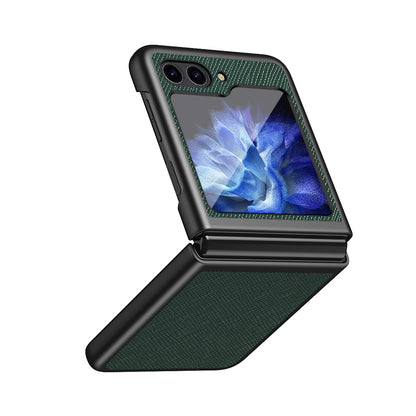 For Samsung Galaxy Z Flip5 5G Cross Texture Phone Case Rubberized PU Leather Hard PC Phone Cover